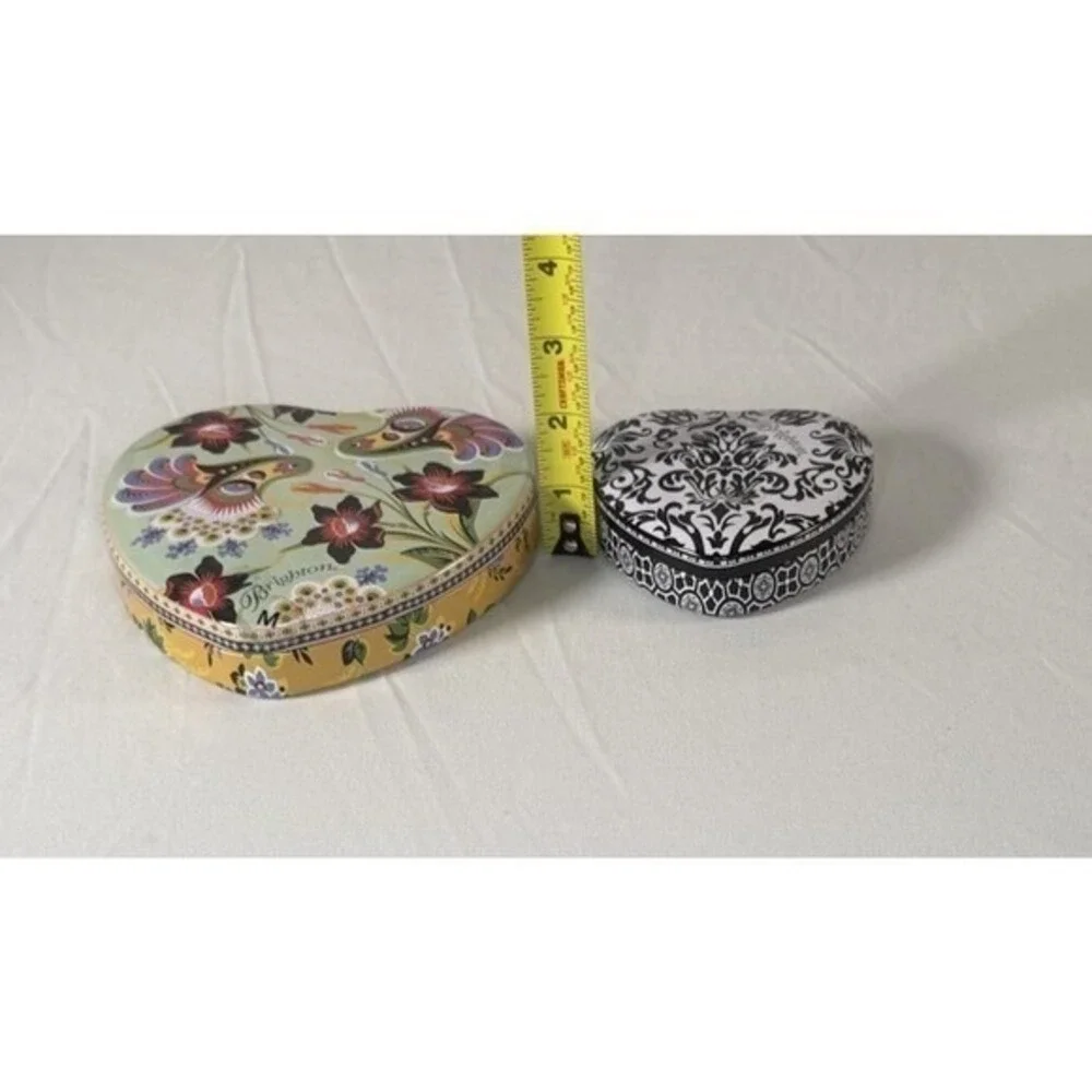 Brighton Heart Shaped  2 Tins Floral Peacock Damask Decorative Storage Box 86-02